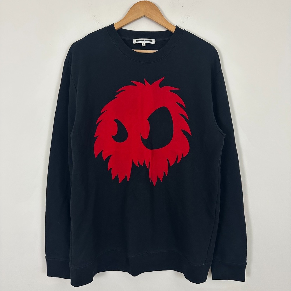 McQ by Alexander McQueen Monster Sweatshirt Black Graphic Print Cotton Mens XL